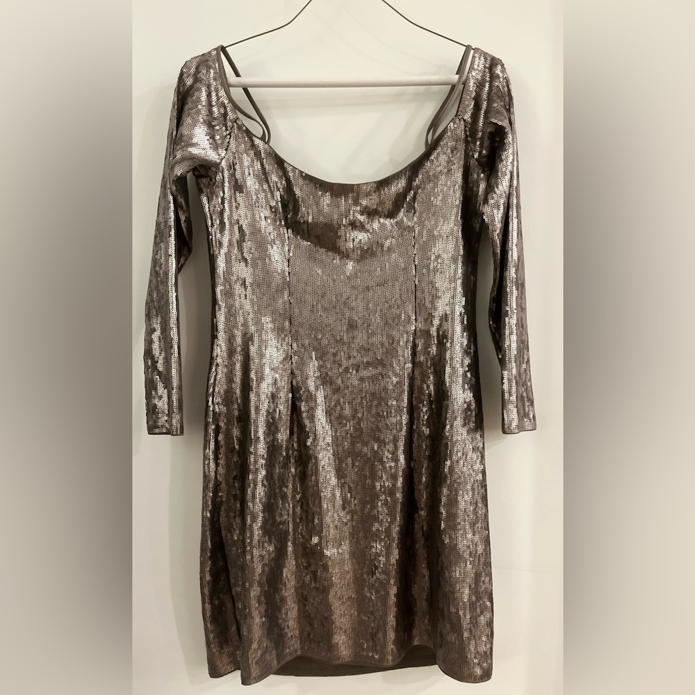 Express Silver Sequin Off-Shoulder Mini Dress - image 2